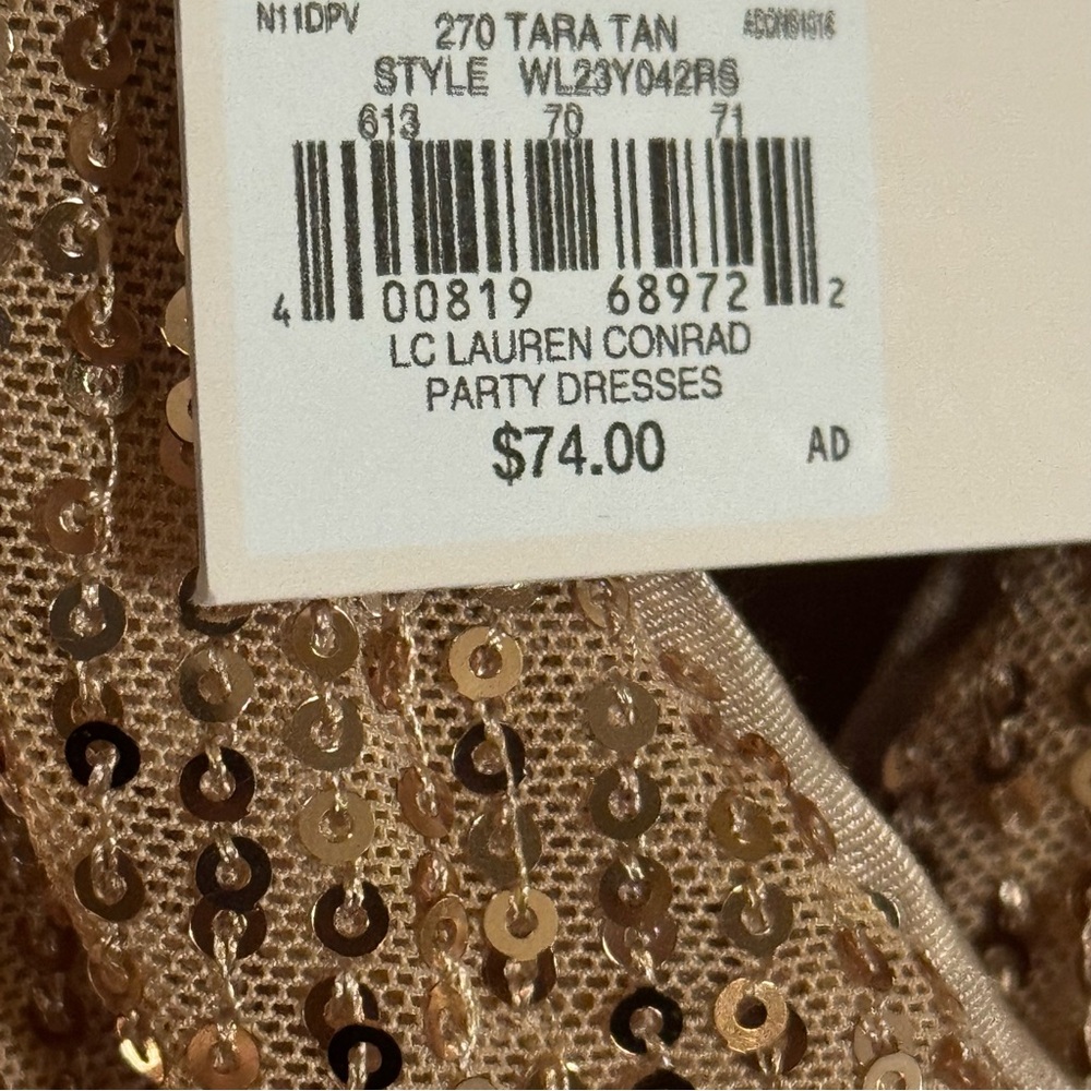 NWT LC Lauren Conrad LS long Sleeve champagne sequin midi dress Large GORGEOUS - Picture 5 of 10